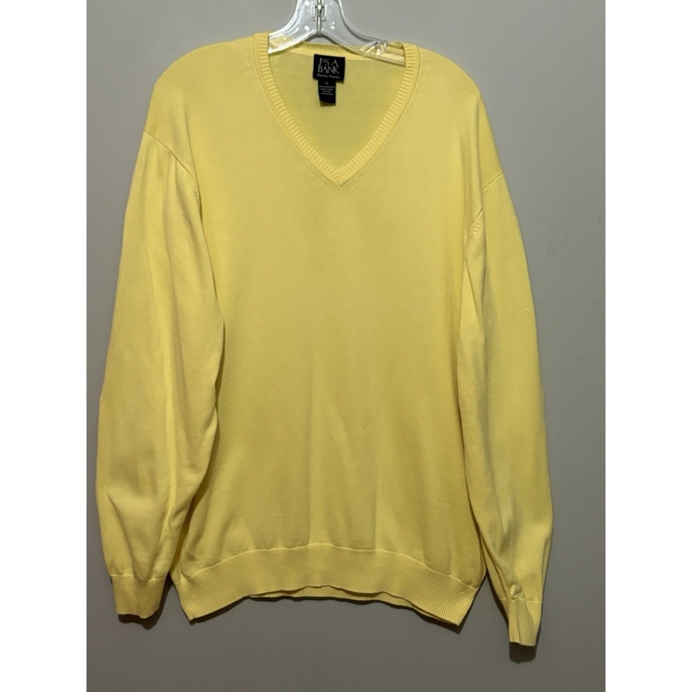 Jos A Bank‎ Men's Light Yellow 100% Pima Cotton V Neck Sweater XL